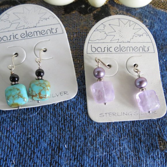 2 pr Sterling Silver Earrings, Turquoise -Amethyst - Picture 4 of 5